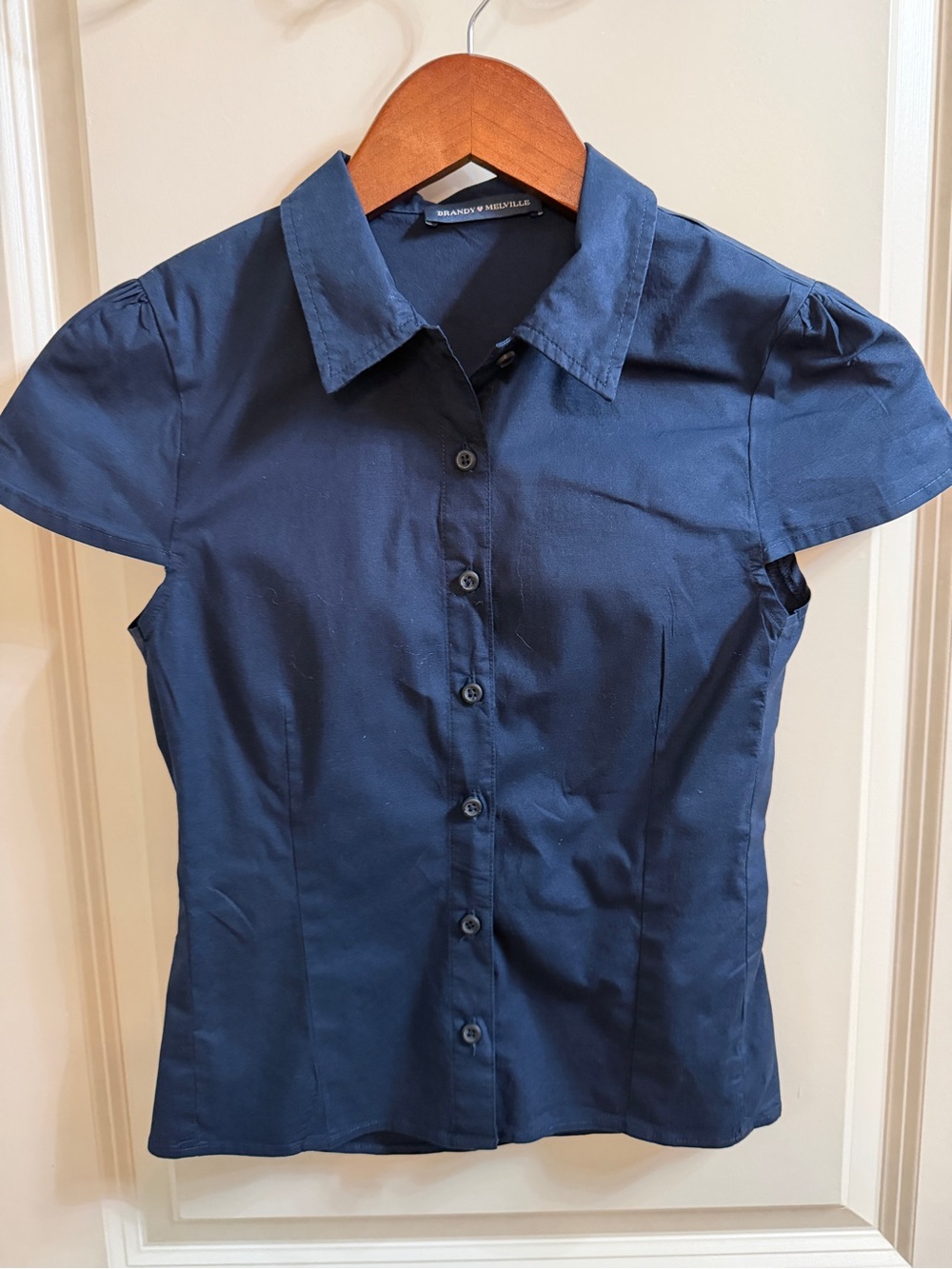Brandy Melville Navy Short-Sleeve Button-Down Shirt